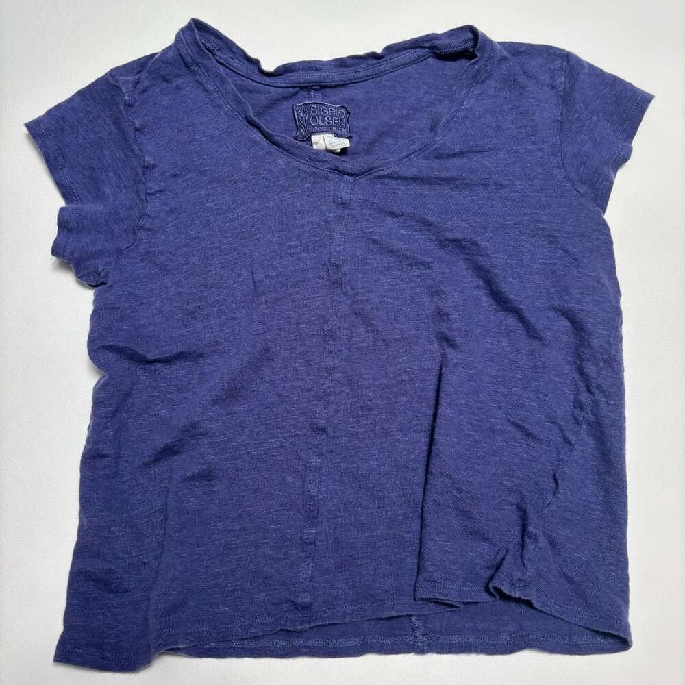 Sigrid Olsen Linen Top Size M Purple V-Neck T-Shirt